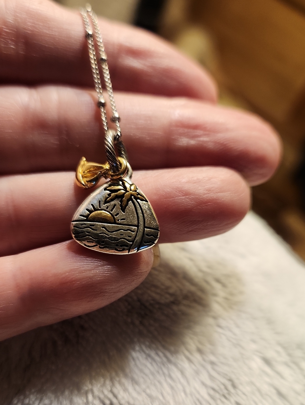 Brighton Silver & Gold Palm Tree Sunrise Pendant Necklace